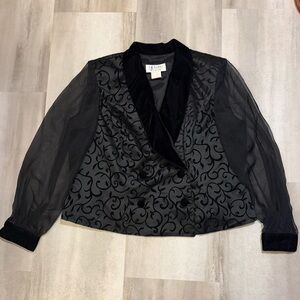 Elegant Black Sheer Sleeve Blazer of velvets